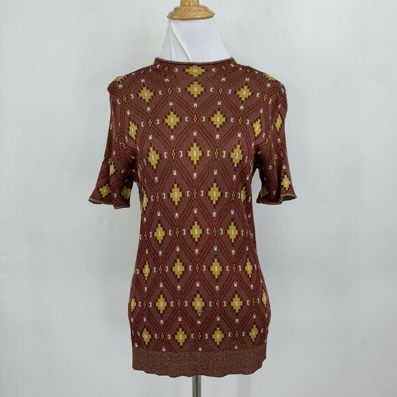 Scotch & Soda Dans La Nuit Metallic Trim Top Size M High Neck Mid Sleeves *READ - Picture 2 of 10